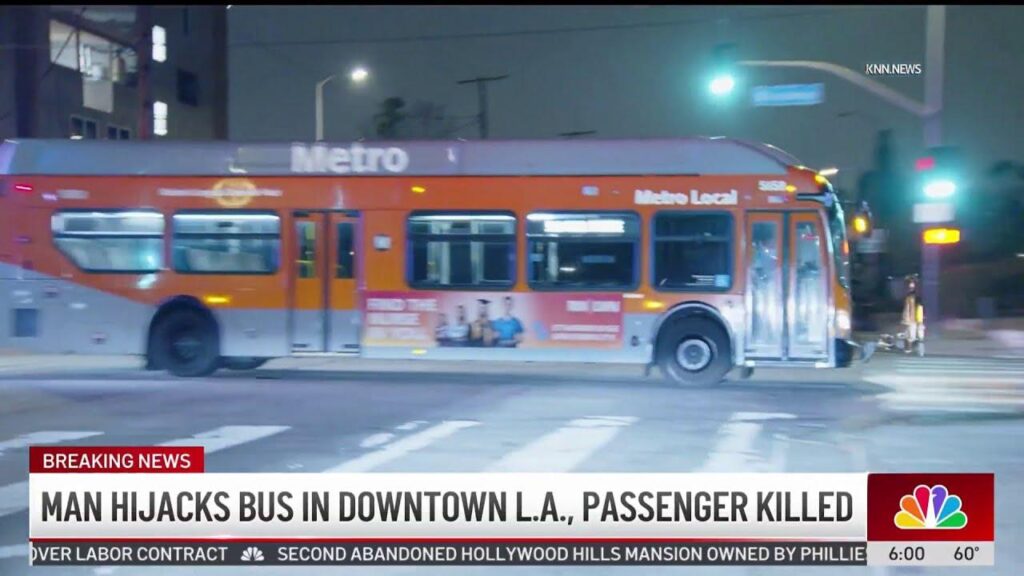 Passenger killed when gunman hijacks city bus, leads police on chase through downtown Los Angeles