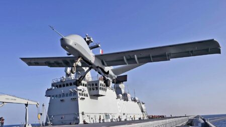 South Korean Navy Launches Vertical-Take-Off Grey Eagle Drone from Amphibious Assault Ship