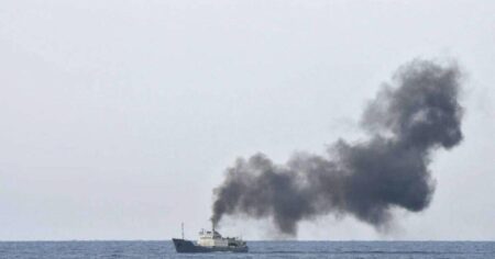 Russian spy ship caught fire off Syria’s coast, its broadcast recorded